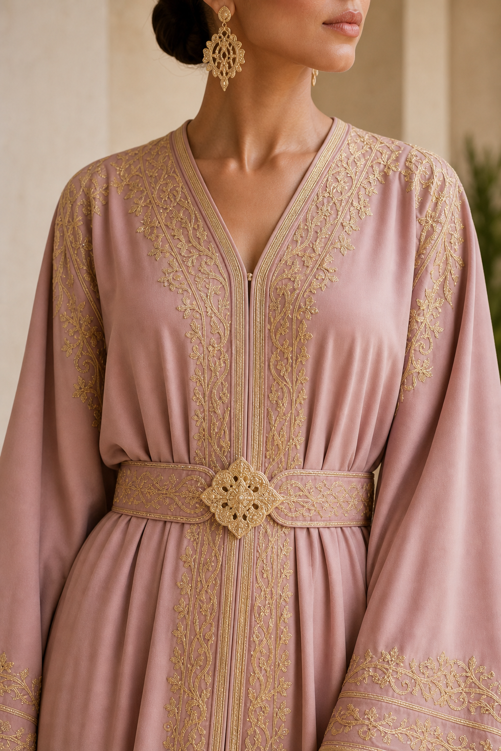 Caftan rose poudré — Broderie — bldi couture