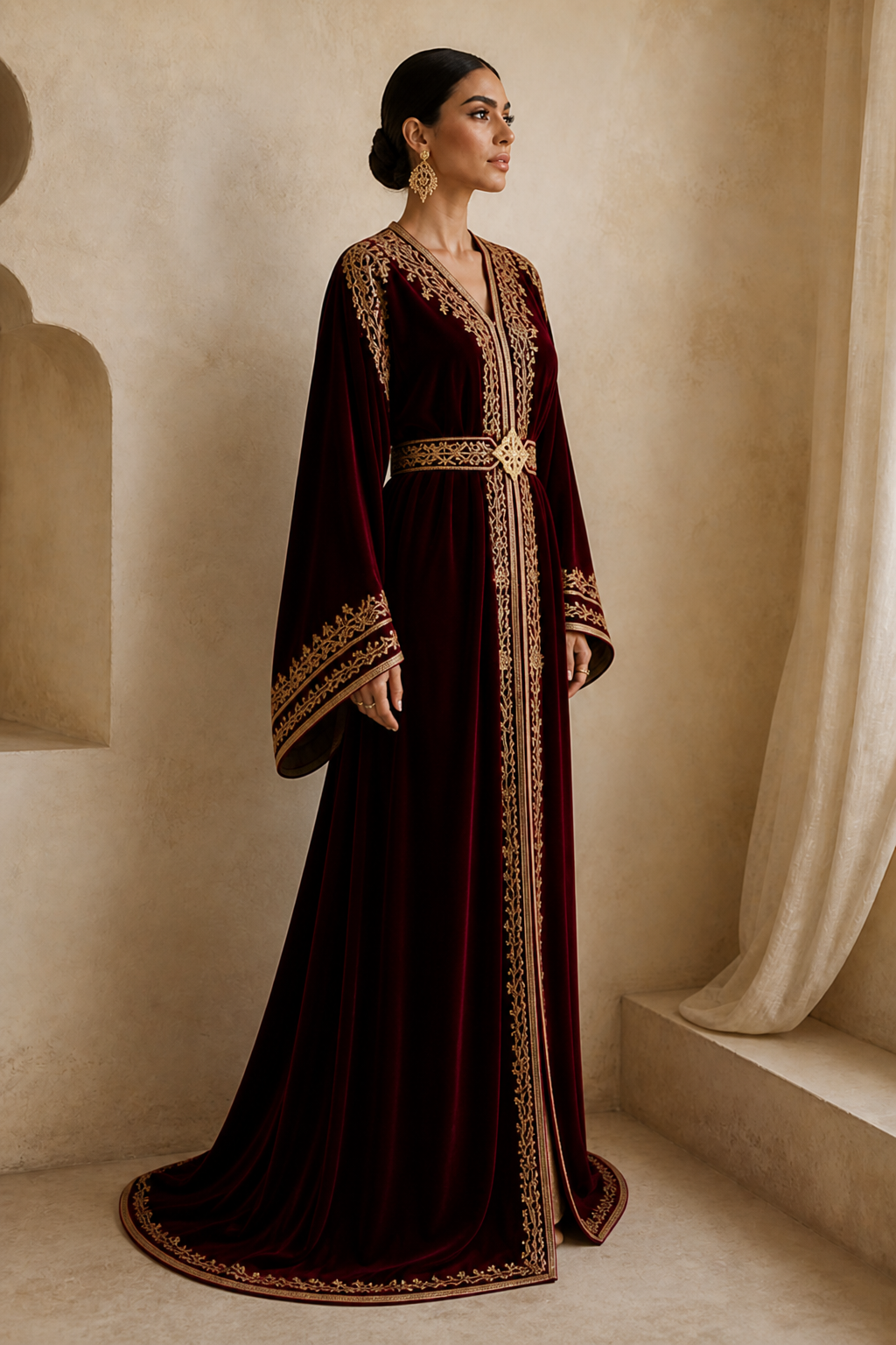 قفطان مخمل بورغندي — Côté — bldi couture