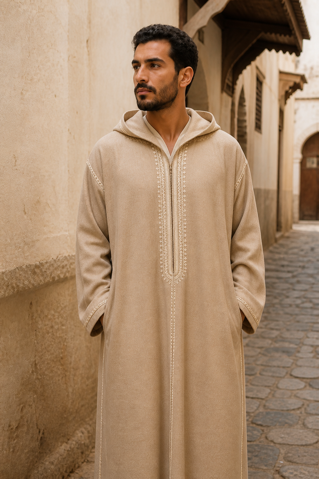 جلباب بيج بقبعة — bldi couture