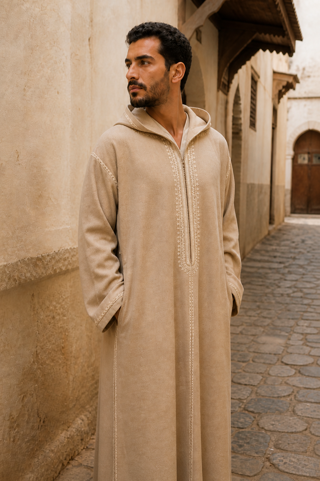 Jellaba femme dorée — Côté — bldi couture